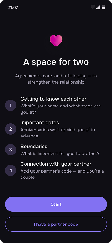 Welcome screen
